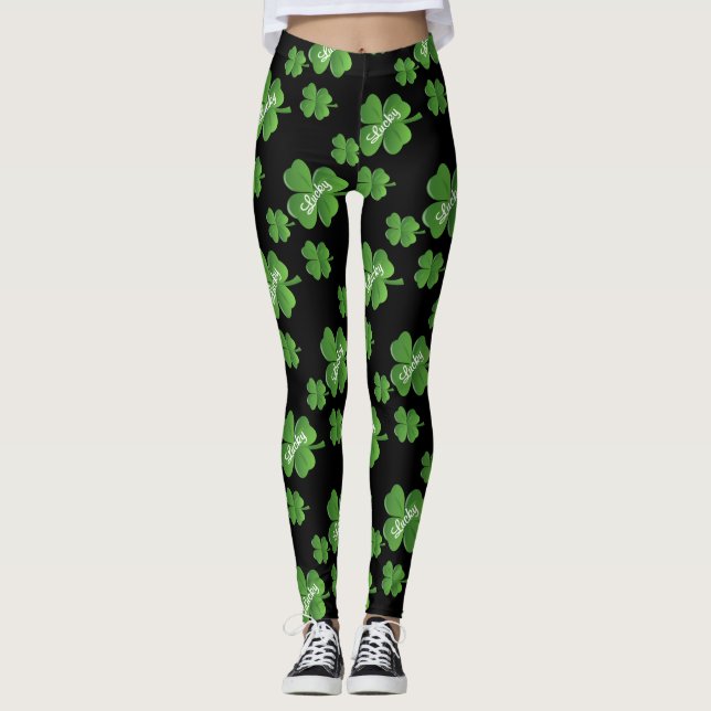 Lucky Clover Clover St. Patrick's Day Leggings (Front)
