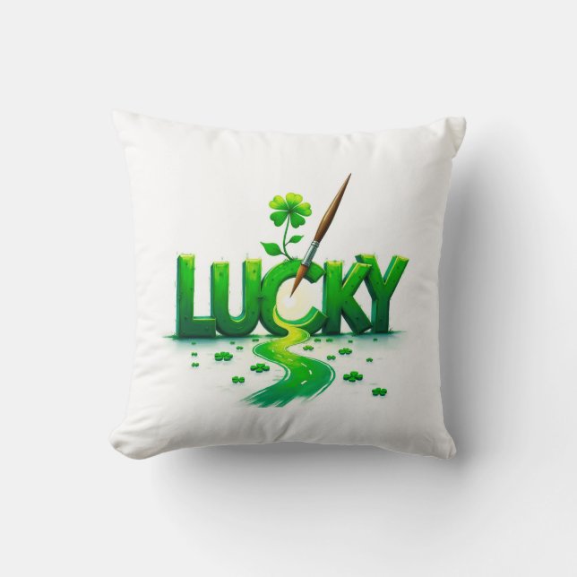 Lucky Clover Design for St. Patrick's Day Throw Pillow (Front)