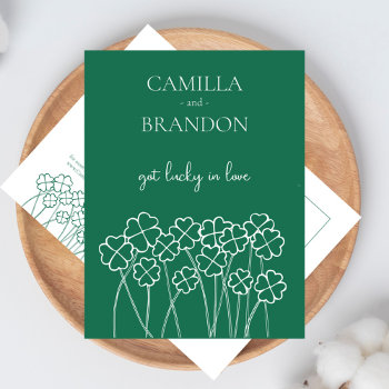Lucky Clover Emerald Green Modern Save The Date Postcard by DeseaDesign at Zazzle