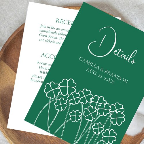 Lucky Clover Emerald Green Modern Wedding Enclosure Card