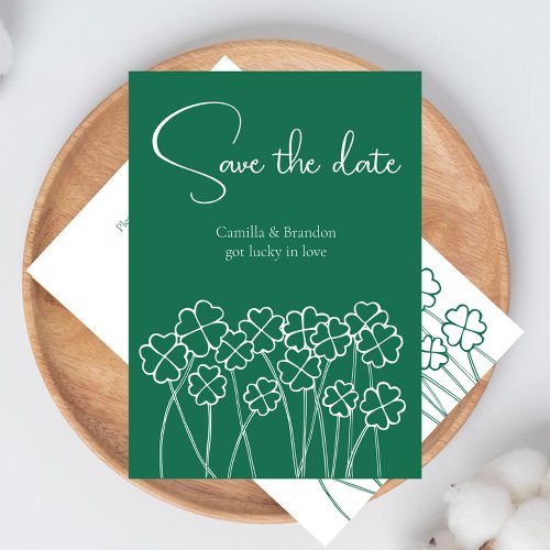 Lucky Clover Emerald Green Modern Wedding Save The Date