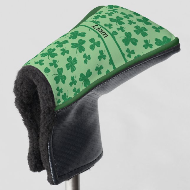 Lucky Clover Green Personalized Golf Putter Cover (3/4 Front)