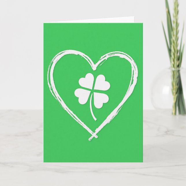 Lucky Clover Heart Spring Card (Front)