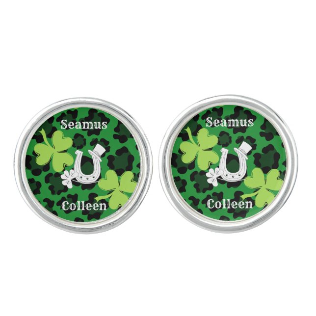 Lucky Clover & Horseshoe Irish  Cufflinks (Front)