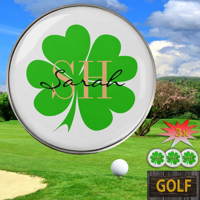 Lucky Clover leaf monogrammed & Shamrock / Irish G Golf Ball Marker (Creator Uploaded)