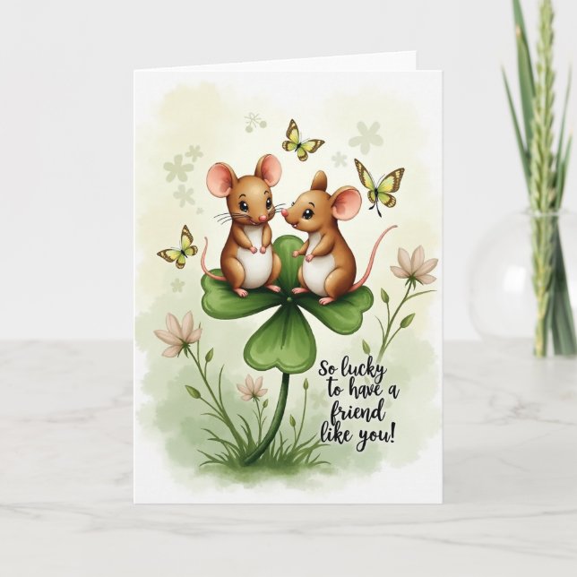Lucky Clover Mice Friend Card (Front)