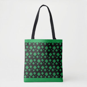 Lucky Clover Pattern in Green and Black Tote Bag