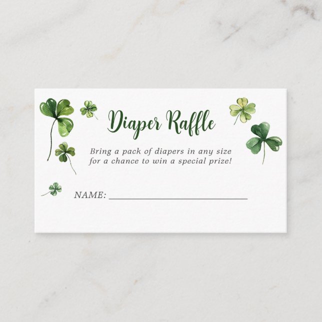 Lucky Clover Shamrock Irish Diaper Raffle Ticket Enclosure Card (Front)