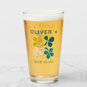 Lucky Clover Shamrock St Patrick`s day Name Beer Glass