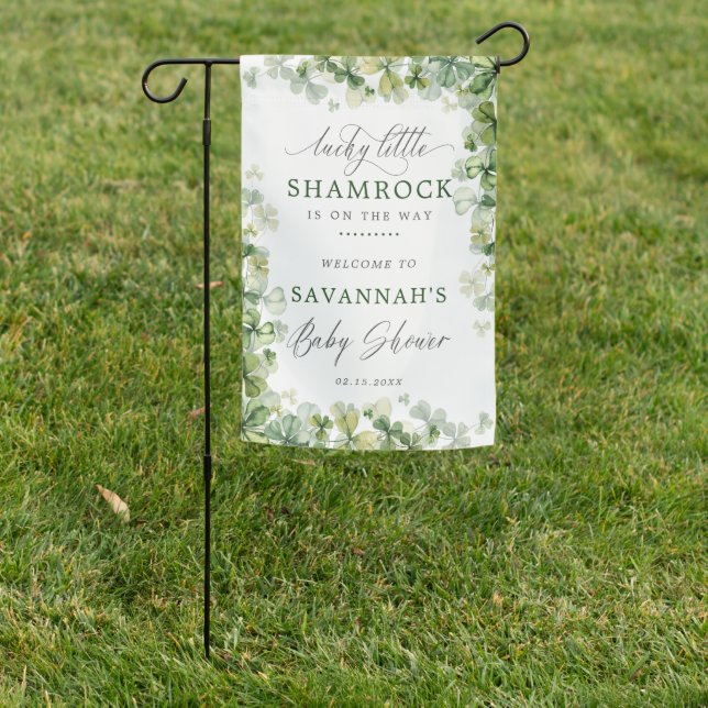 Lucky Clover St Patrick's Day Baby Shower Welcome Garden Flag (In SItu)