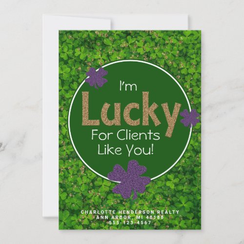 Lucky Clover St Patricks Day Client Thank You Ca Card