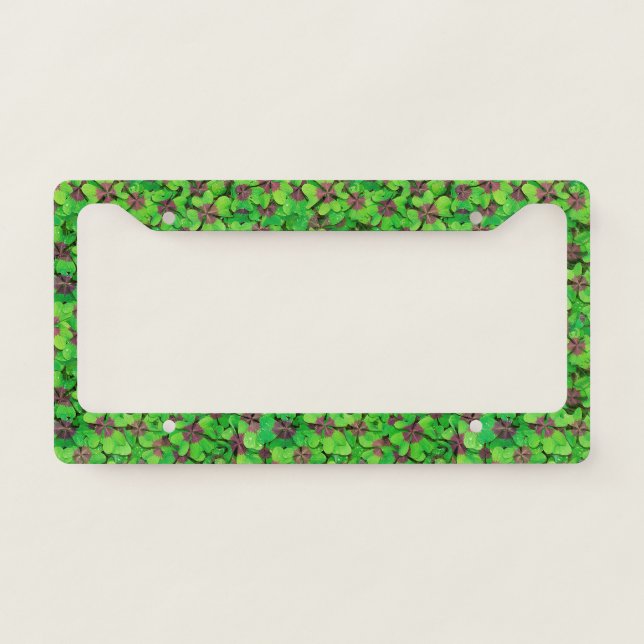 Lucky Clover St Patricks Day Green Shamrock License Plate Frame (Front)