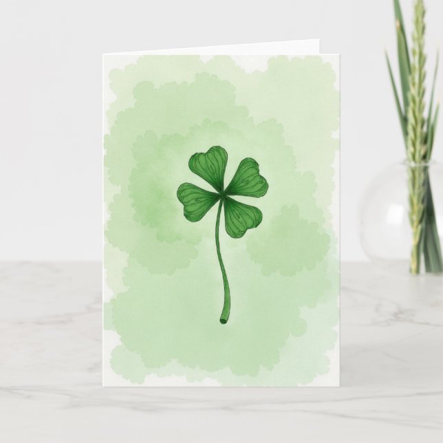 Lucky Clover Watercolor Look Card (Front)