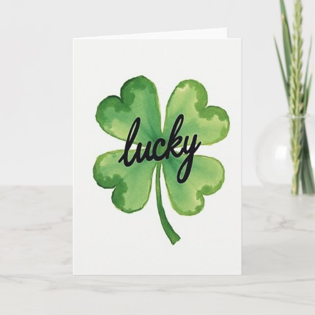 Lucky Clover Watercolor Texture Card (Front)
