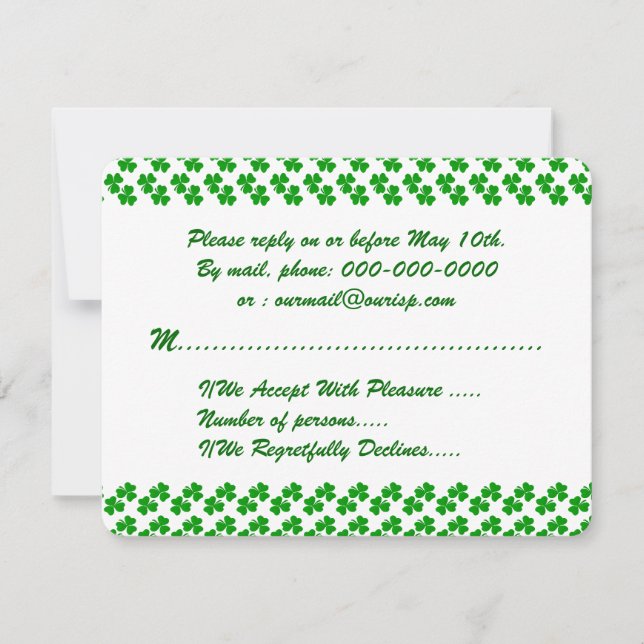 Lucky Clover Wedding Invitation Response Card (Front)