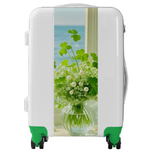 Lucky Clover & White Flowers – Fresh Green Sea Luggage