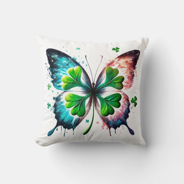 Lucky clover with butterfly throw pillow (Front)