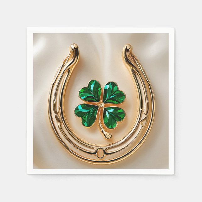 Lucky clover with Gold Horseshoe Napkins (Front)