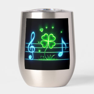 Lucky Clover with Music Notes Design Thermal Wine Tumbler