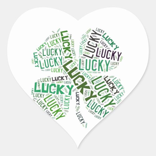 Lucky Clover Word Art Heart Sticker