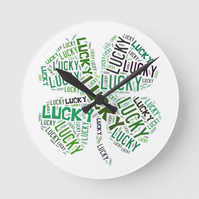 Lucky Clover Word Art Round Clock (Front)