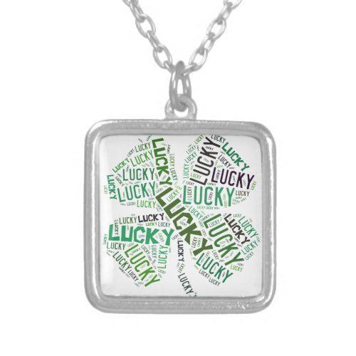 Lucky Clover Word Art Silver Plated Necklace
