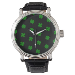 Lucky Clovers Black Vintage Leather Watch