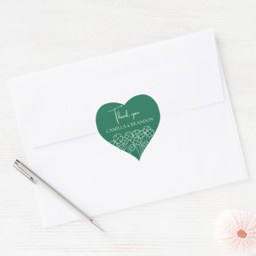 Lucky Clovers Emerald Green Chic Heart Wedding Heart Sticker