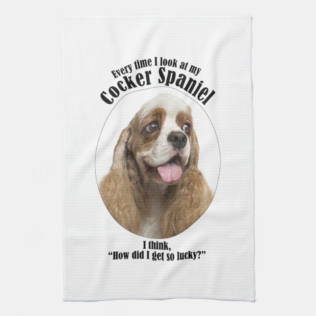 Lucky Cocker Spaniel Kitchen Towel (Vertical)