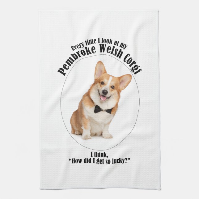 Lucky Corgi Kitchen Towel (Vertical)