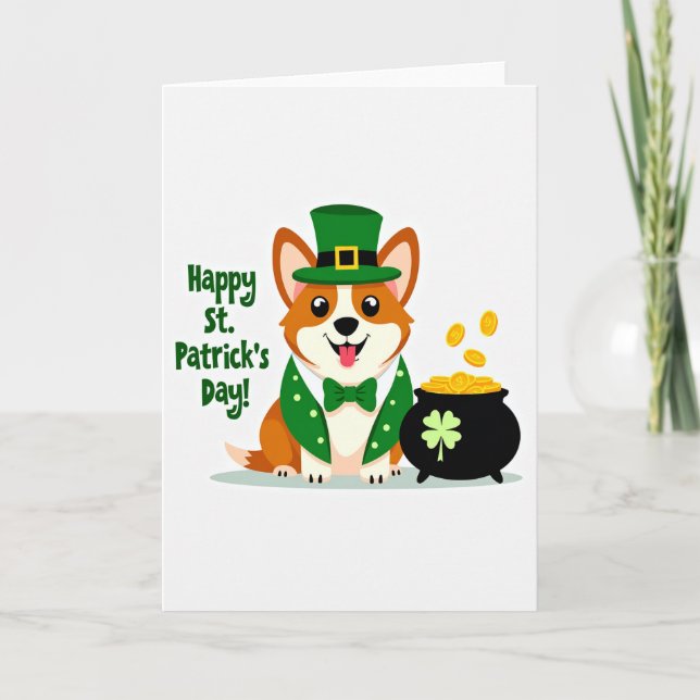 Lucky Corgi St Patricks Day Card (Front)