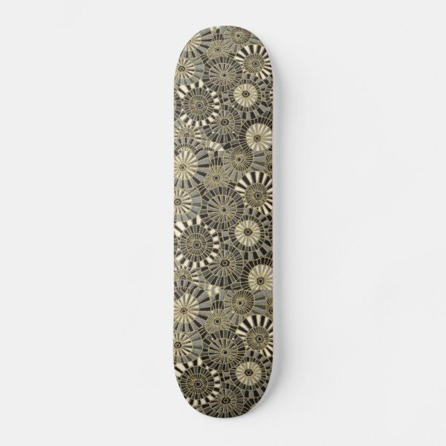 lucky crane gold japanese fan pattern skateboard deck (Front)