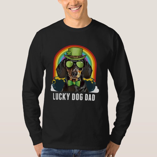 Lucky Dachshund Dog Dad St Patricks Day T-Shirt (Front)