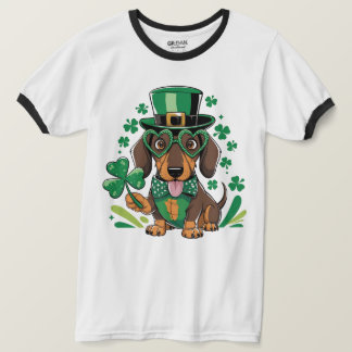 Lucky Dachshund St Patrick's Day Shamrock Dog Love T-Shirt