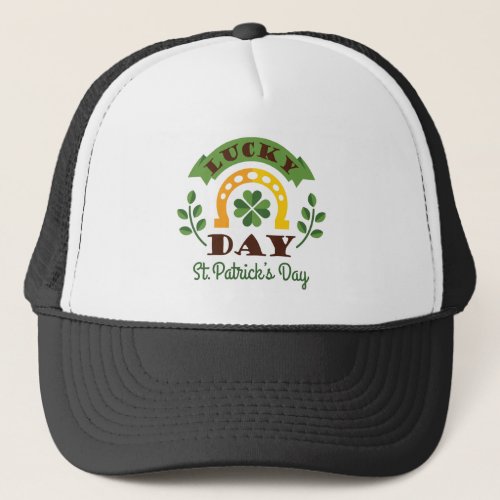 Lucky day St Patricks day typography  symbols Trucker Hat