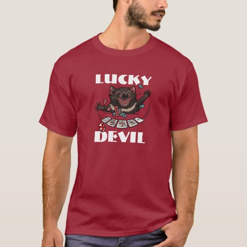 Lucky Devil Tasmanian Devil Poker Player Cartoon T_Shirt