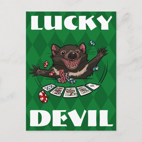 Lucky Devil Tasmanian Devil Royal Flush Cartoon Postcard