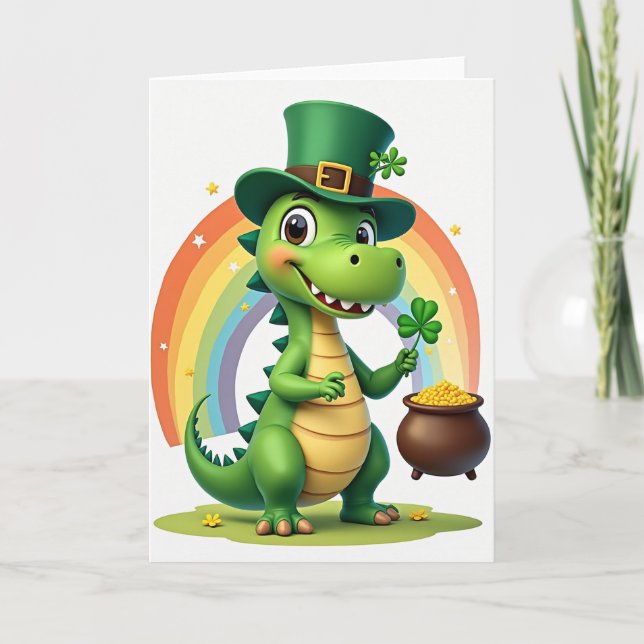 Lucky Dino Dragon St Patricks Card (Front)