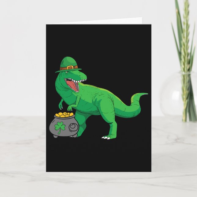 Lucky Dino-saur St Patricks Day Funny T-rex Irish  Card (Front)