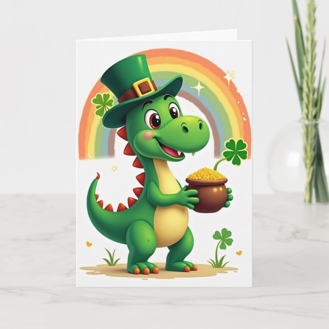 Lucky Dino St Patricks Day Card (Front)