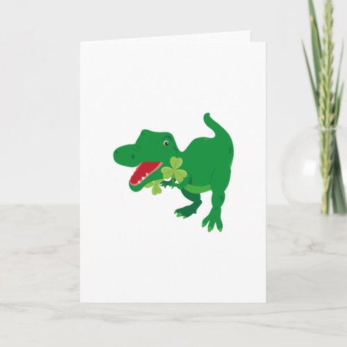 Lucky Dinosaur Shamrocks Kids St Patricks Day Card