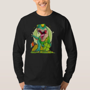 Lucky Dinosaur T Rex Leprechaun Clover Irish Sungl T-Shirt