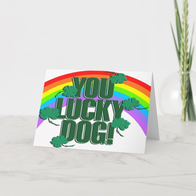 Lucky Dog and Rainbow St. Patrick's Day Card (Front)