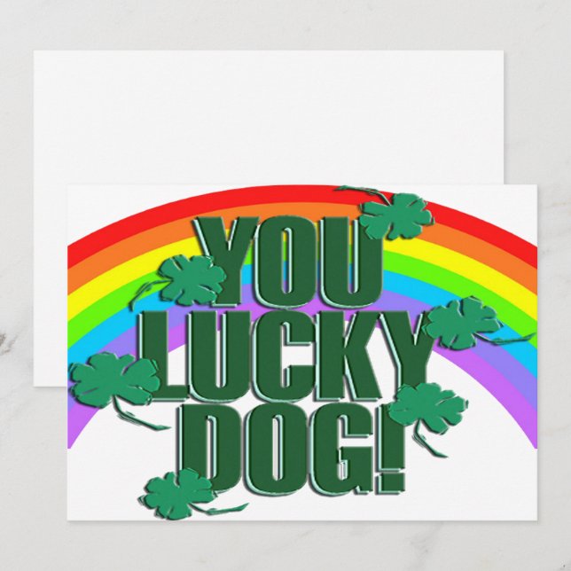 Lucky Dog and Rainbow St. Patrick's Day Flat Holiday Card (Front/Back)