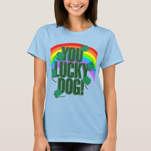Lucky Dog and Rainbow St. Patricks Day Womens T-Shirt (Front)