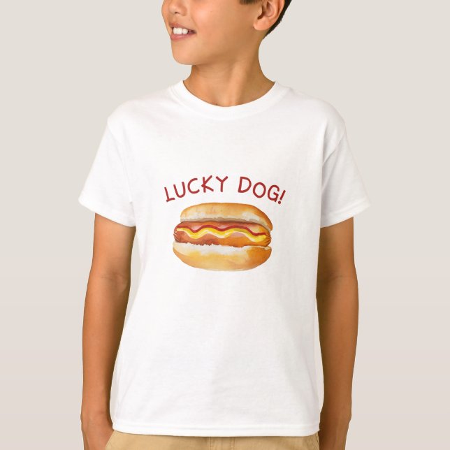 Lucky Dog Birthday Shirt – Hot Dog Themed BBQ Cook (Front)