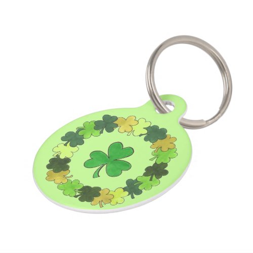 Lucky Dog Green Irish Shamrock Clover Wreath Luck Pet Tag