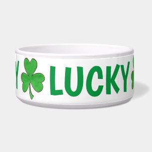 Lucky Dog Personalized Green Irish Shamrock Clover Bowl