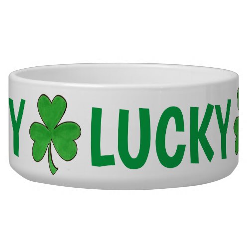 Lucky Dog Personalized Green Irish Shamrock Clover Bowl