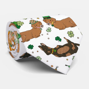 Lucky Dogs Dachshunds Clovers St. Patrick's Day Neck Tie